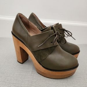 Anthropologie cubanas olive leather platform oxford clog boho size 7 RARE